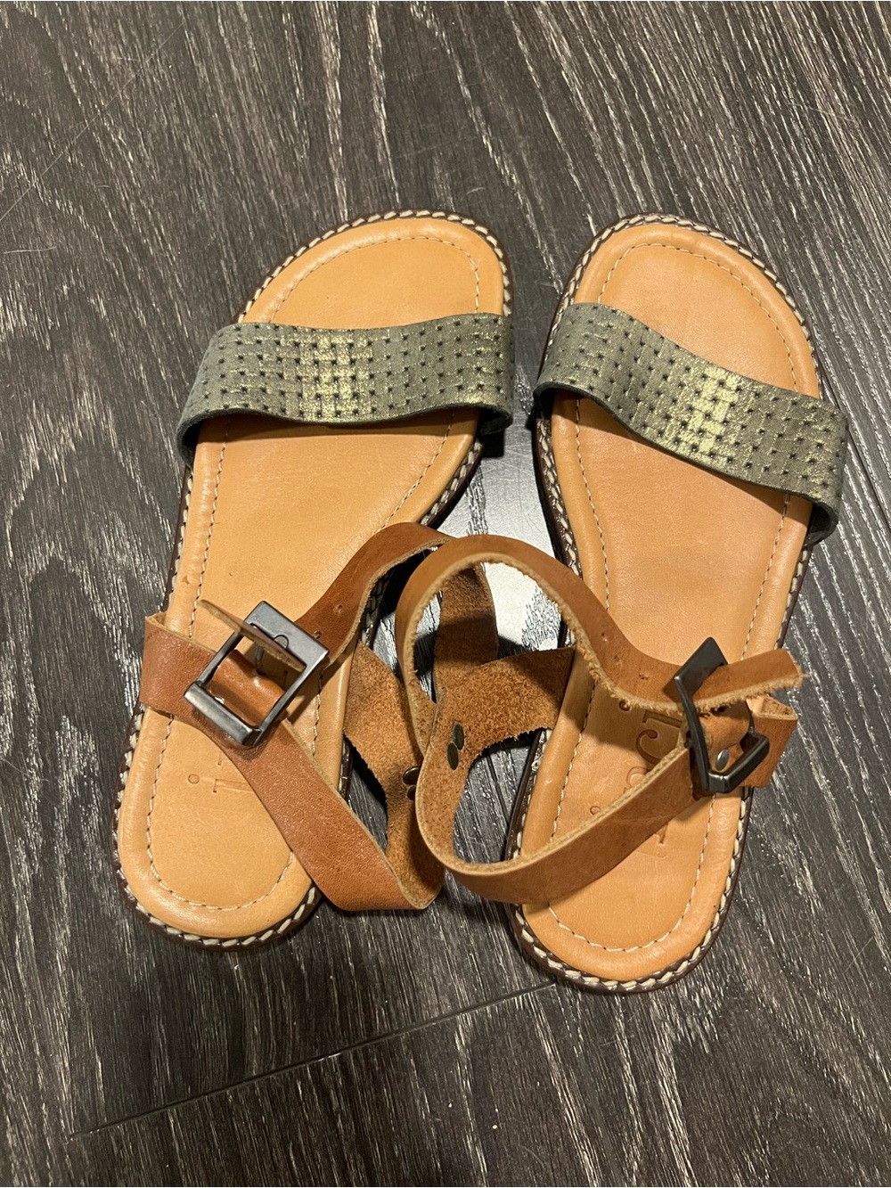 Two-Tone Bronze/Gold and Brown Sandals